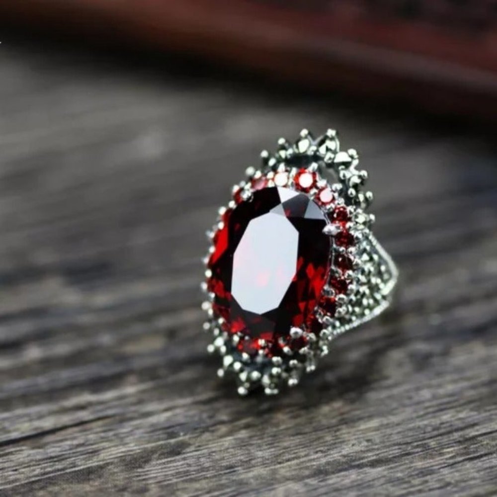 Sterling Silver Red Crystal CZ Ring - Picture 5 of 10